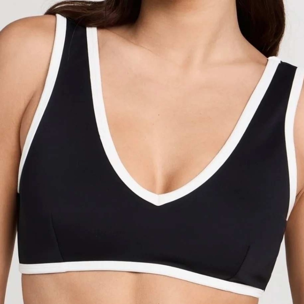 Good American Varsity Support V-Neck Bikini Top Women's S Black/White NWT